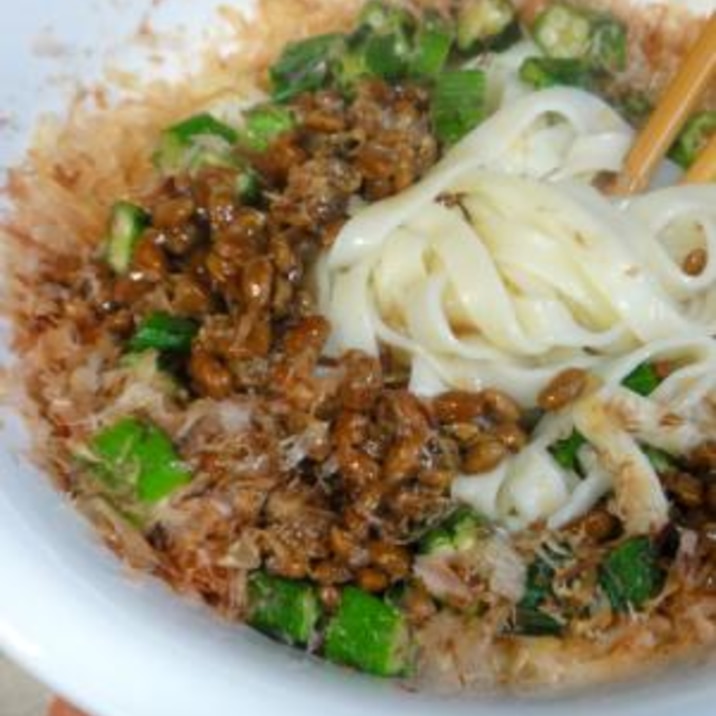 釜揚げ風　オクラと納豆のネバネバうどん